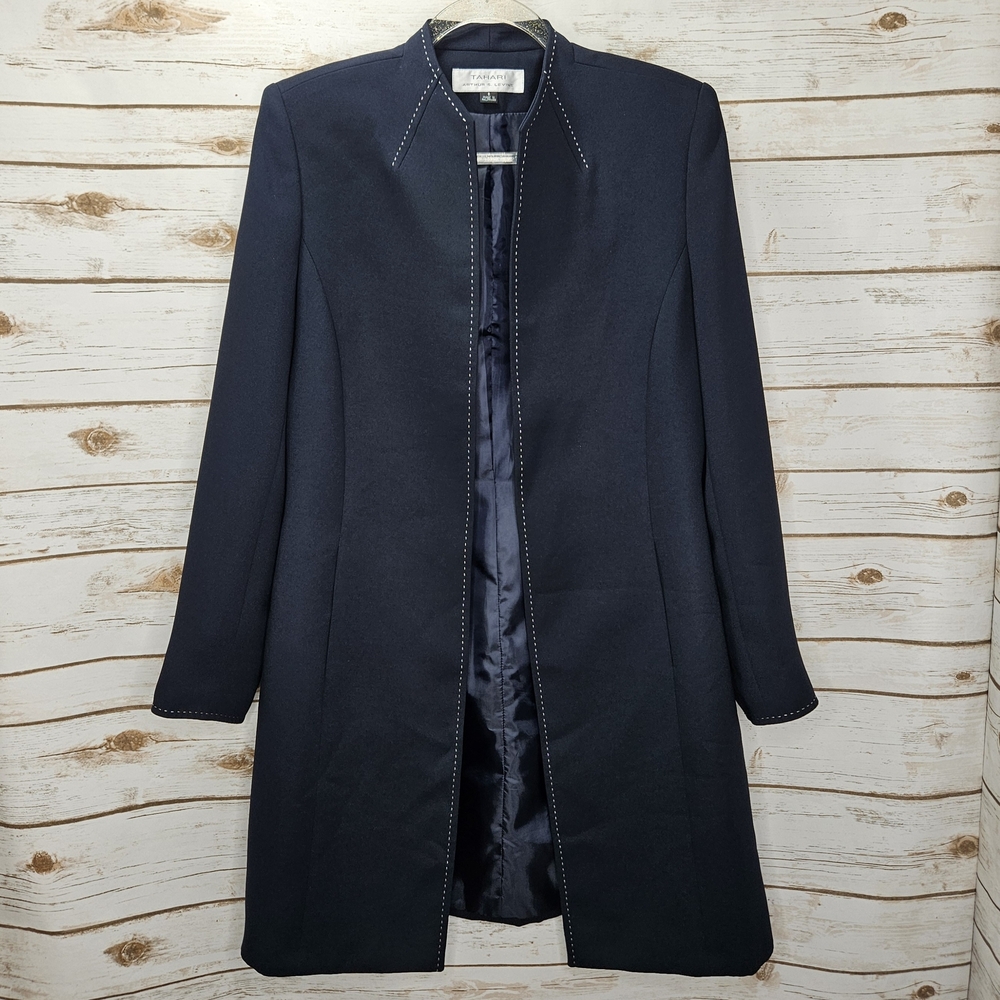 Tahari Arthur S Levine Open Front Long Blazer Size 8